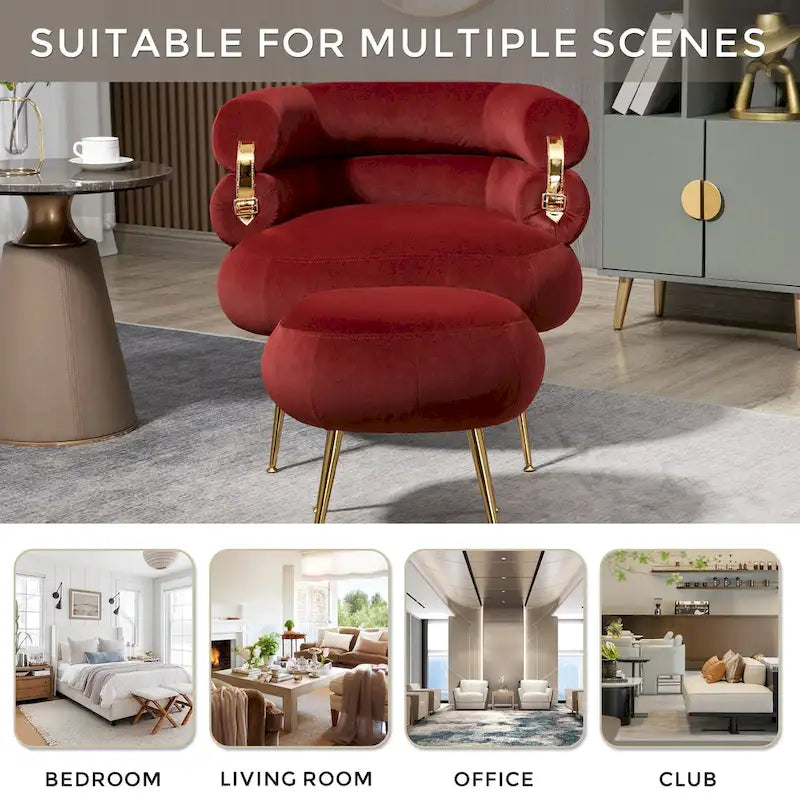 Fauteuil tonneau moderne rouge vin de 29.1 avec pouf