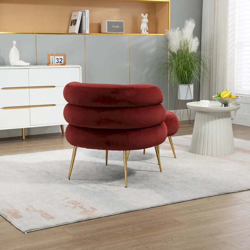 Fauteuil tonneau moderne rouge vin de 29.1 avec pouf