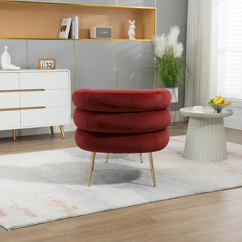 Fauteuil tonneau moderne rouge vin de 29.1 avec pouf
