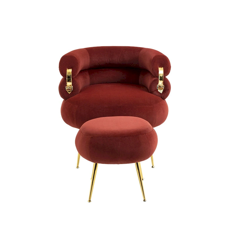 Fauteuil tonneau moderne rouge vin de 29.1 avec pouf