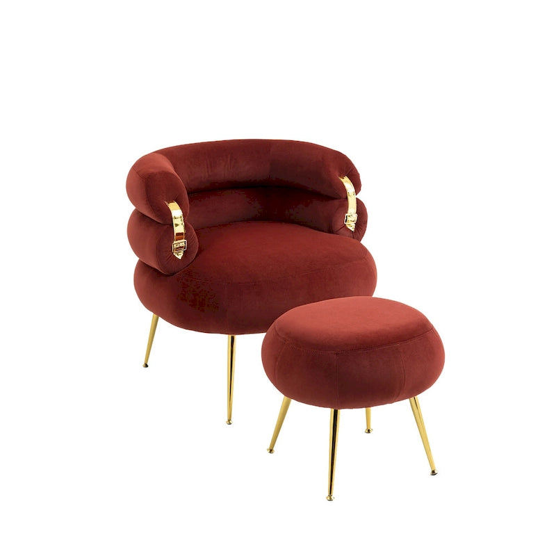 Fauteuil tonneau moderne rouge vin de 29.1 avec pouf