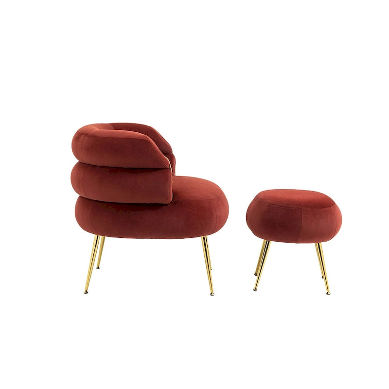 Fauteuil tonneau moderne rouge vin de 29.1 avec pouf