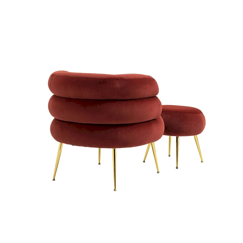 Fauteuil tonneau moderne rouge vin de 29.1 avec pouf