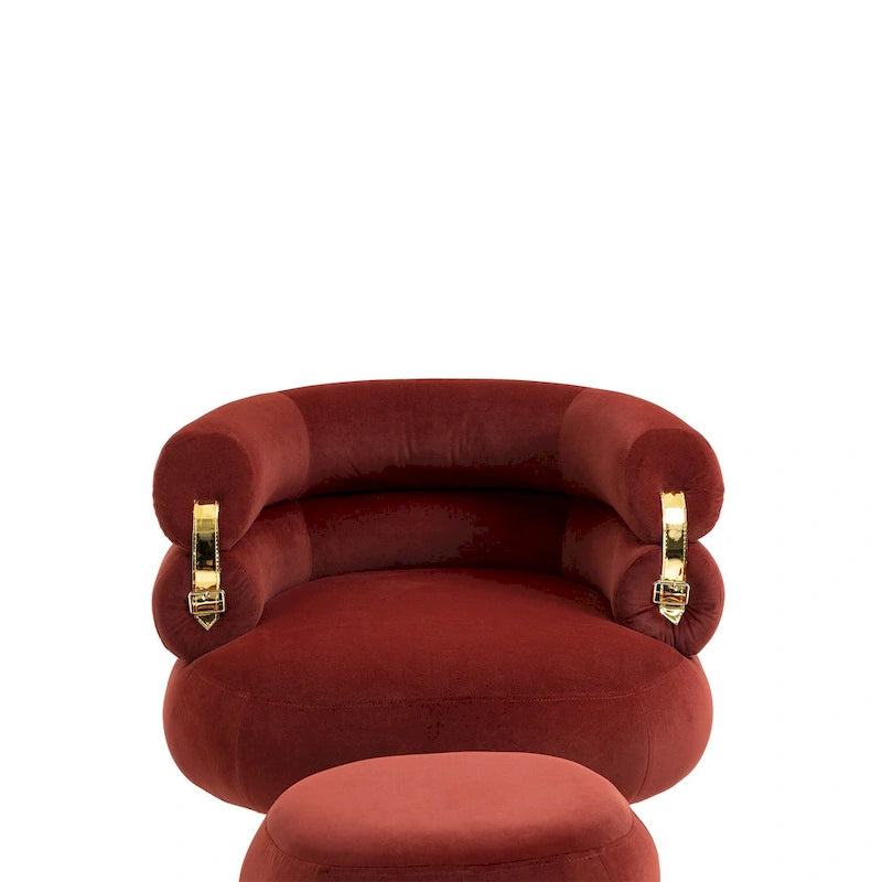 Fauteuil tonneau moderne rouge vin de 29.1 avec pouf