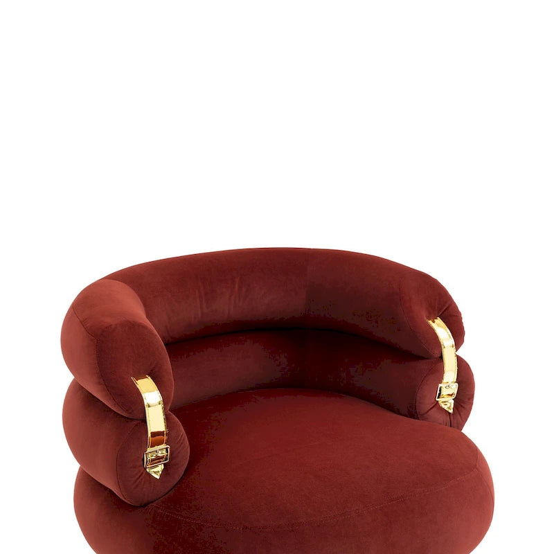 Fauteuil tonneau moderne rouge vin de 29.1 avec pouf