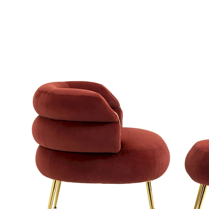 Fauteuil tonneau moderne rouge vin de 29.1 avec pouf