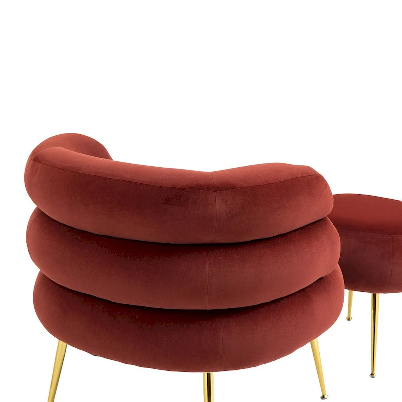 Fauteuil tonneau moderne rouge vin de 29.1 avec pouf
