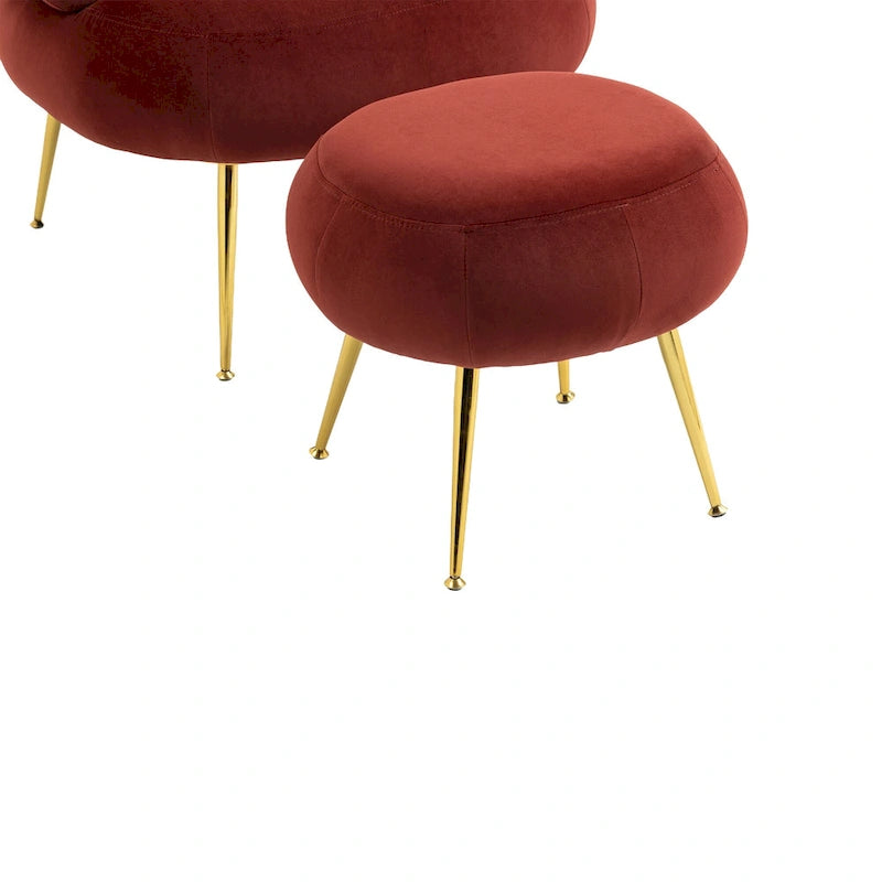 Fauteuil tonneau moderne rouge vin de 29.1 avec pouf