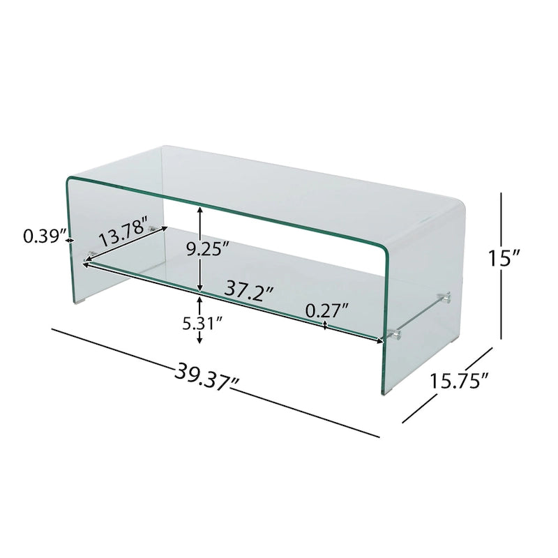 Mueble para TV transparente de 39.37 con diseño abierto en la parte posterior y estante de vidrio para televisores de hasta 39