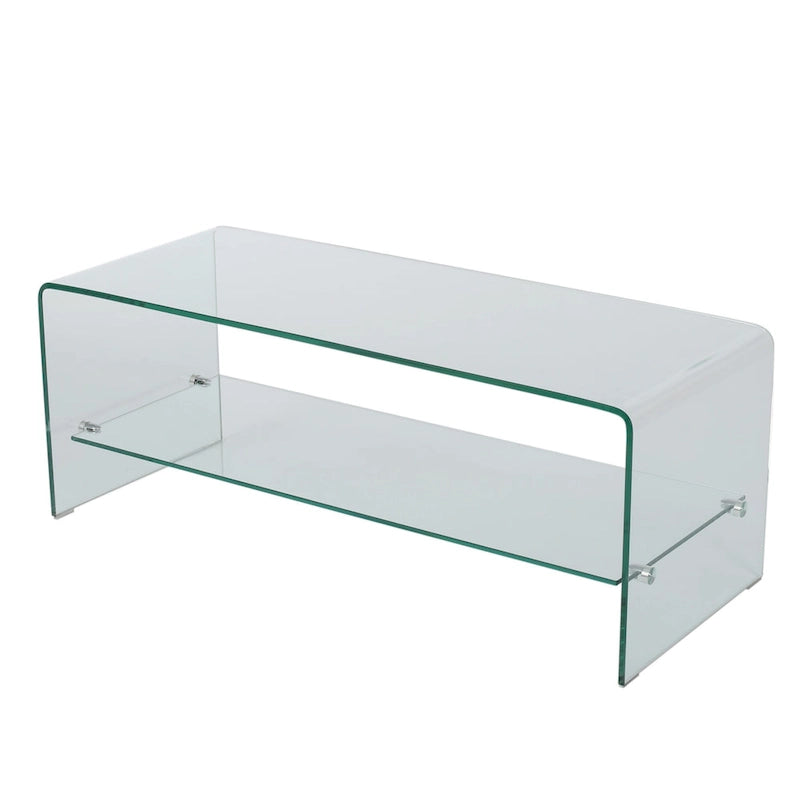Mueble para TV transparente de 39.37 con diseño abierto en la parte posterior y estante de vidrio para televisores de hasta 39