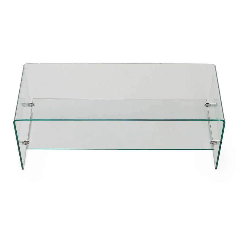 Mueble para TV transparente de 39.37 con diseño abierto en la parte posterior y estante de vidrio para televisores de hasta 39
