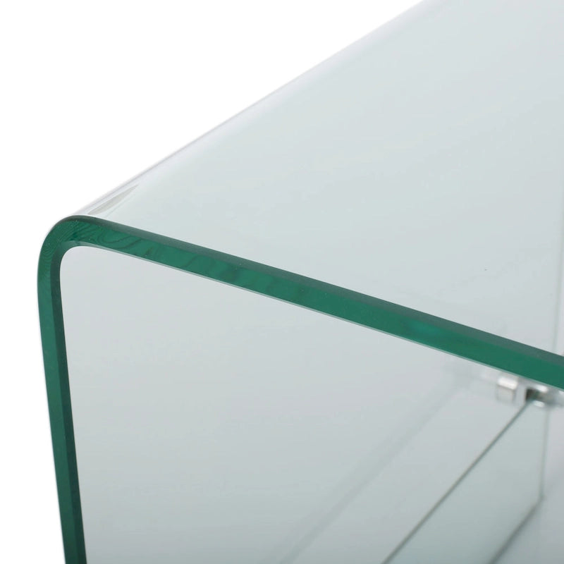 Mueble para TV transparente de 39.37 con diseño abierto en la parte posterior y estante de vidrio para televisores de hasta 39