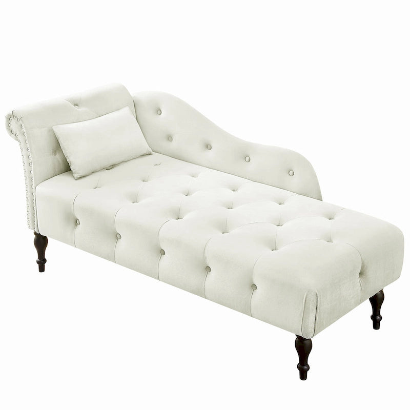 60.6 Chaiselongue mit Samtbezug, Knopfheftung und Ziernägeln