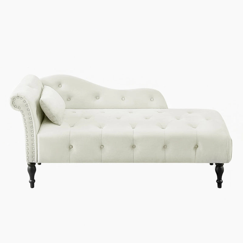 60.6 Chaiselongue mit Samtbezug, Knopfheftung und Ziernägeln