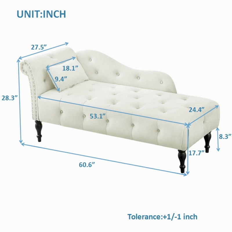 Méridienne capitonnée en velours de 60.6 avec clous décoratifs