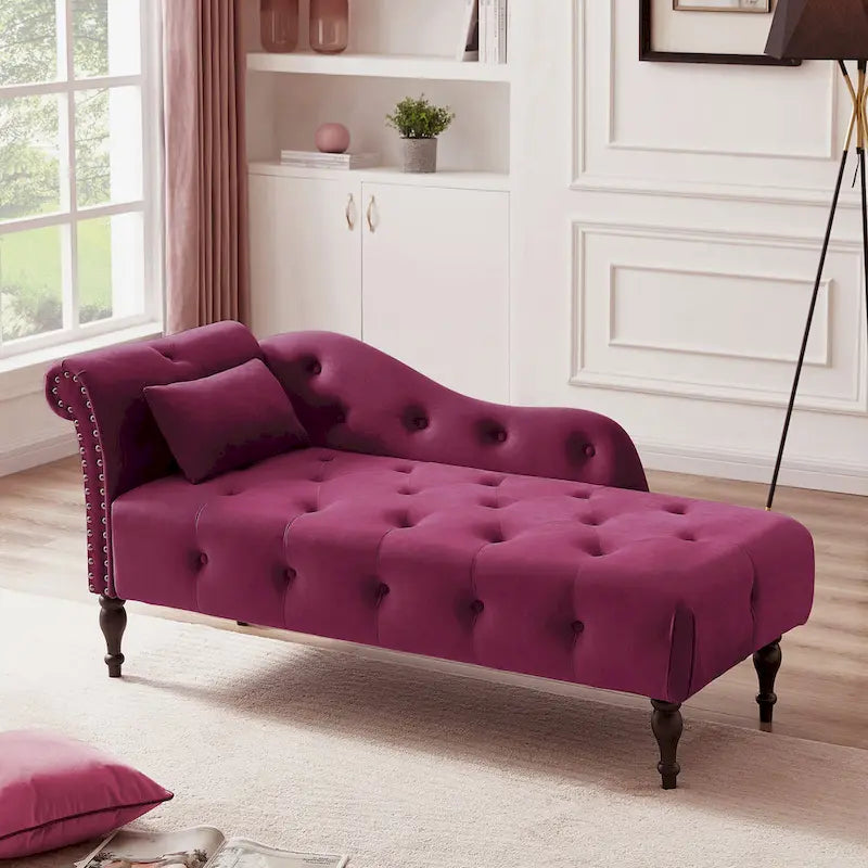 Méridienne capitonnée en velours de 60.6 avec clous décoratifs