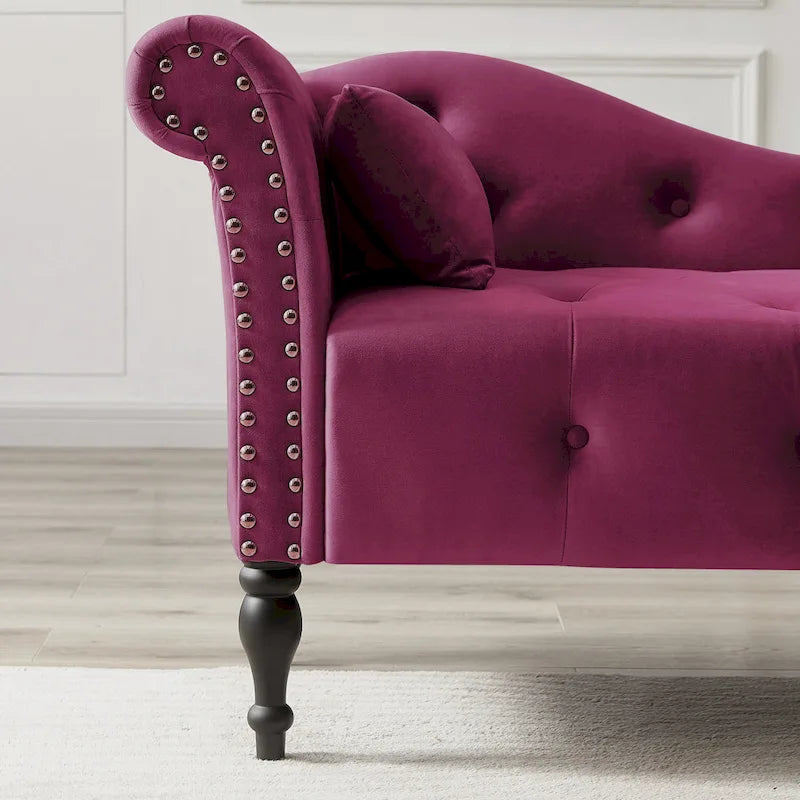 Méridienne capitonnée en velours de 60.6 avec clous décoratifs