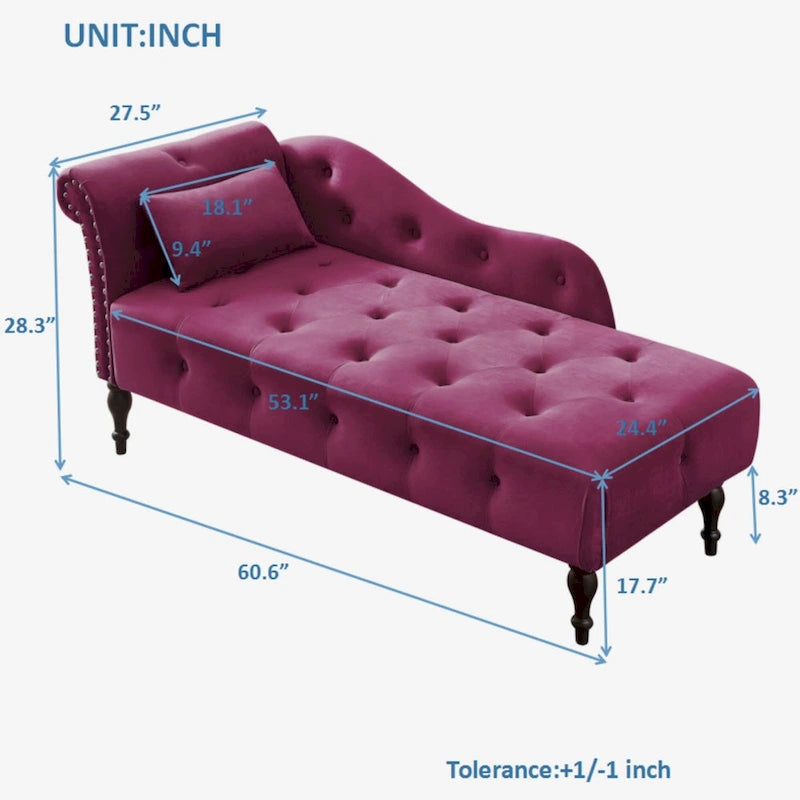 Méridienne capitonnée en velours de 60.6 avec clous décoratifs