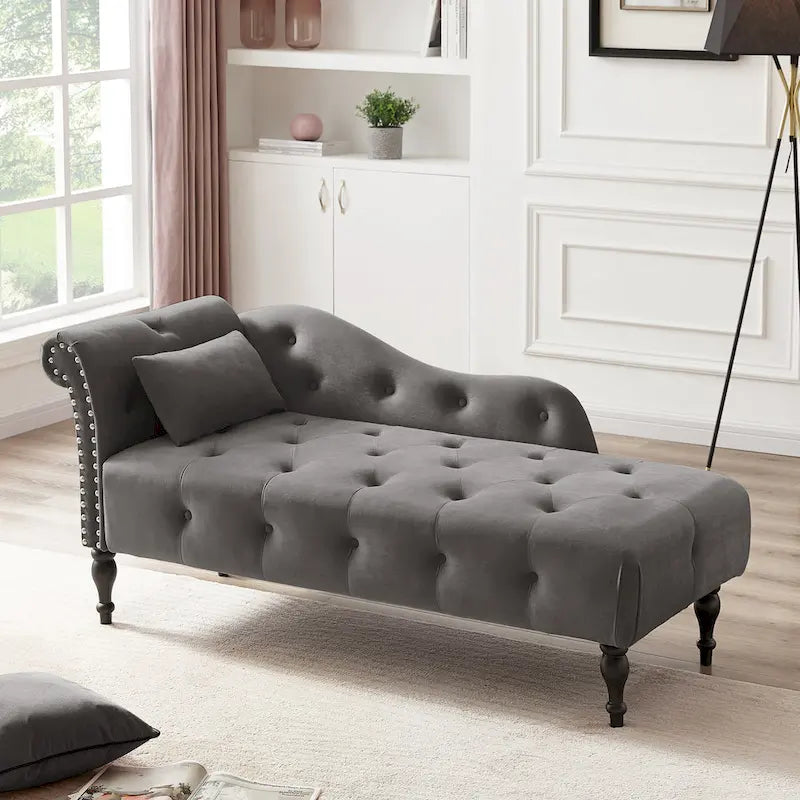 Méridienne capitonnée en velours de 60.6 avec clous décoratifs