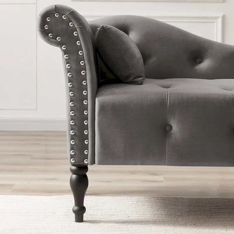 Méridienne capitonnée en velours de 60.6 avec clous décoratifs