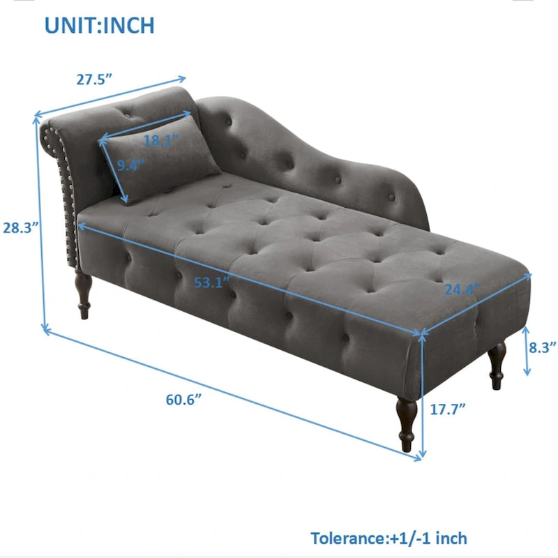 Méridienne capitonnée en velours de 60.6 avec clous décoratifs