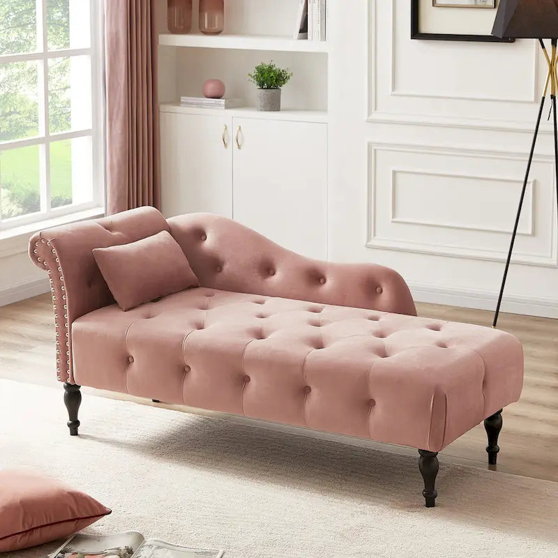 Méridienne capitonnée en velours de 60.6 avec clous décoratifs