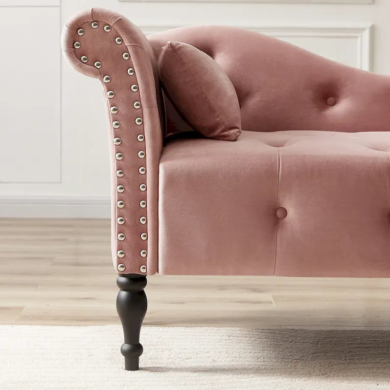 Méridienne capitonnée en velours de 60.6 avec clous décoratifs