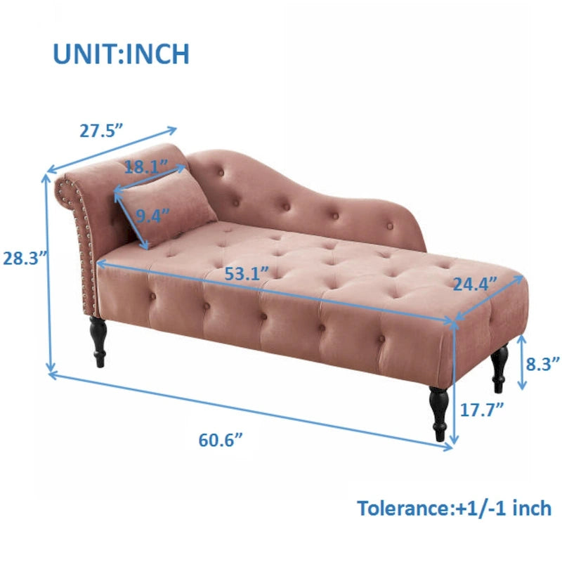 Méridienne capitonnée en velours de 60.6 avec clous décoratifs