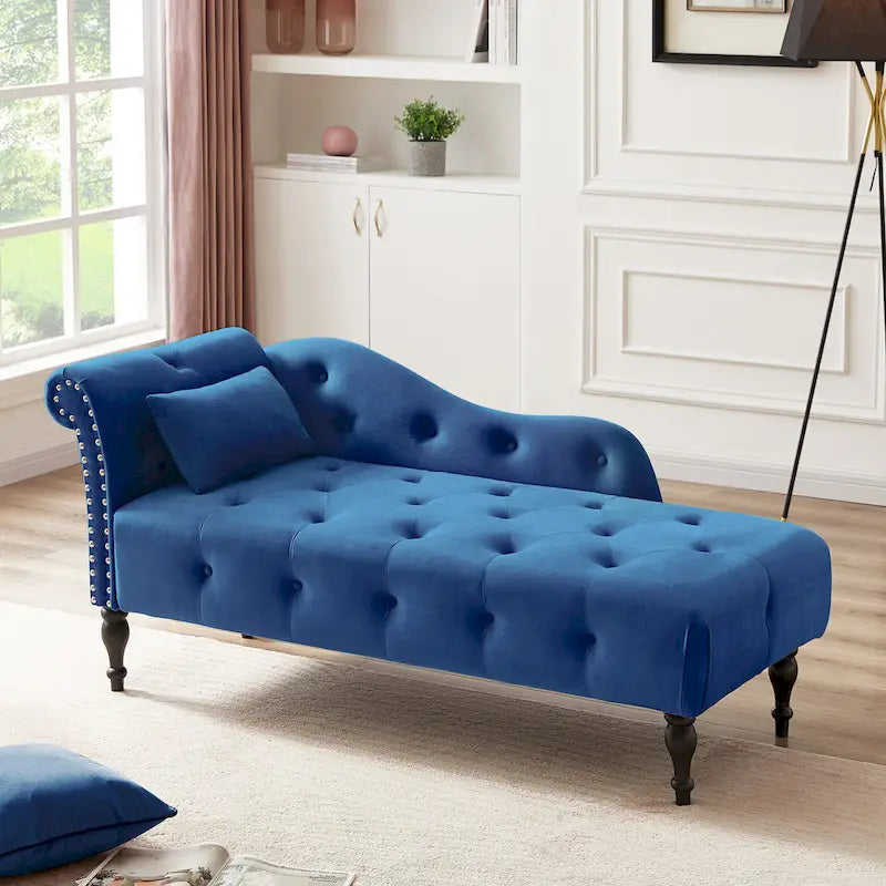 Méridienne capitonnée en velours de 60.6 avec clous décoratifs