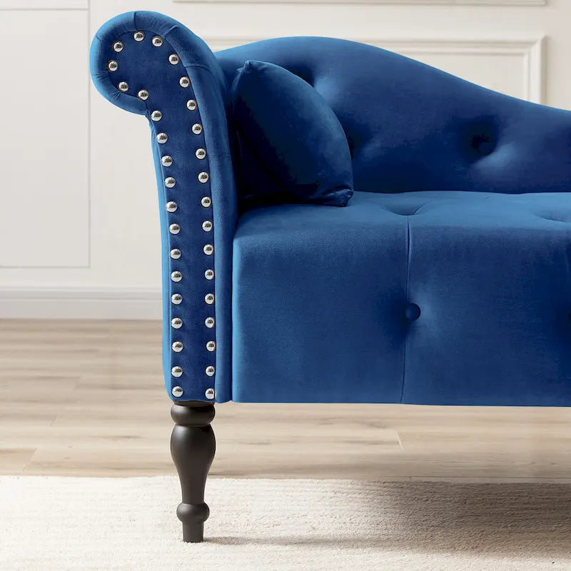 Méridienne capitonnée en velours de 60.6 avec clous décoratifs
