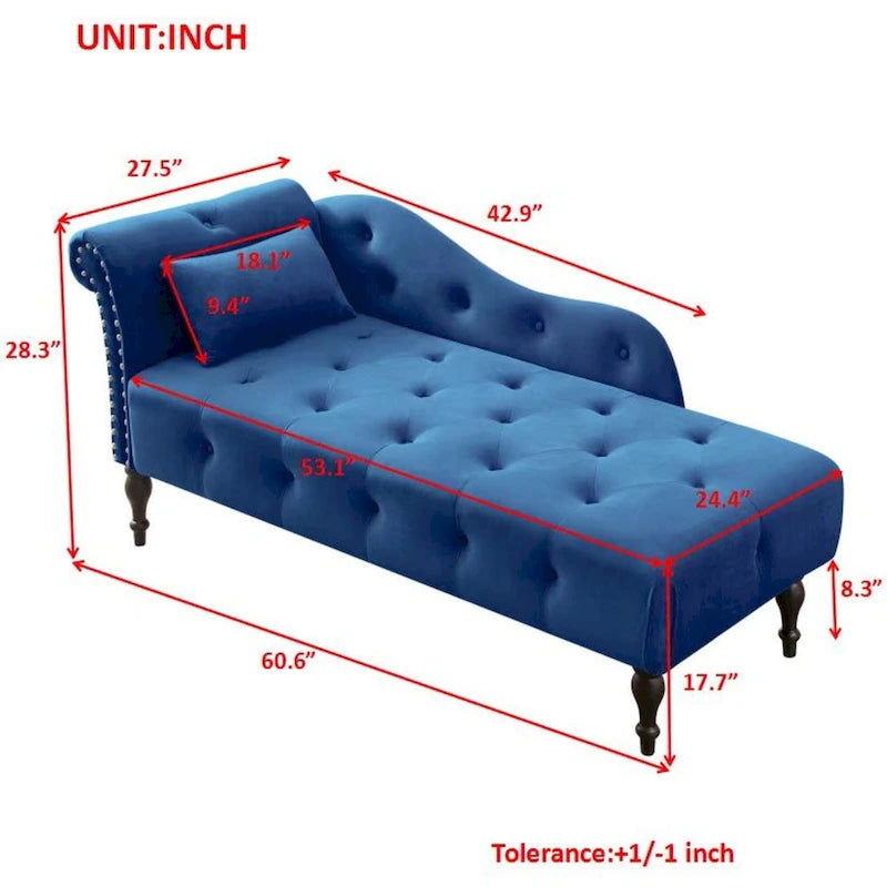 Méridienne capitonnée en velours de 60.6 avec clous décoratifs