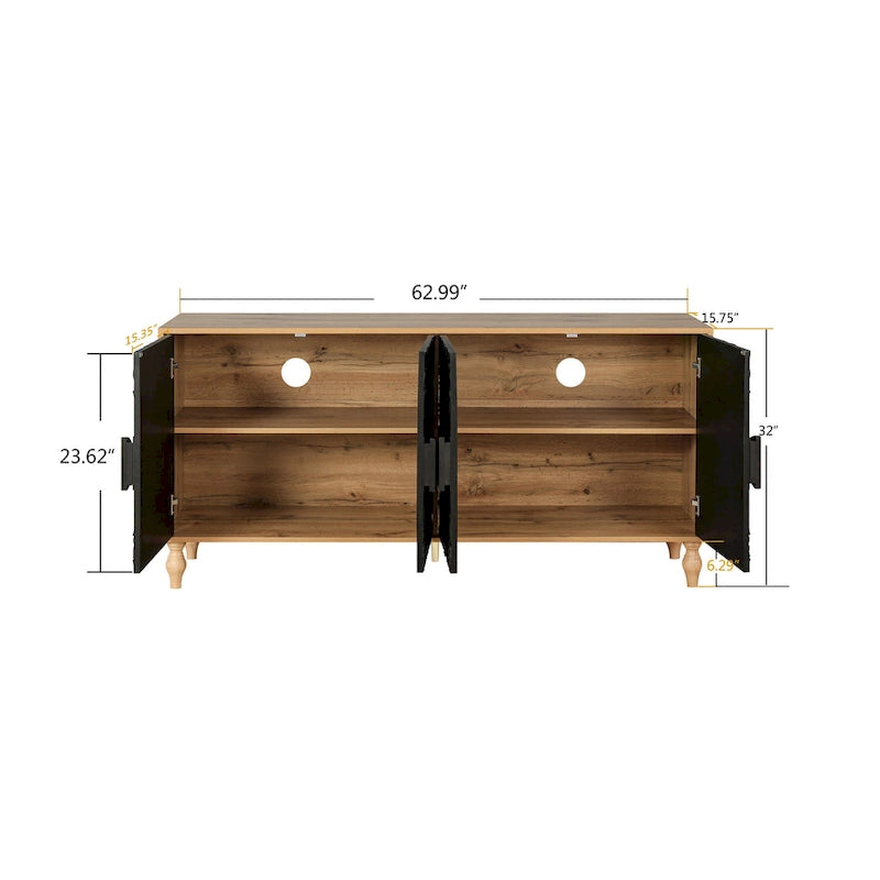 Lily-Sideboard mit geschnitztem Blumenmotiv an den Türen, großem Stauraum und Regalen