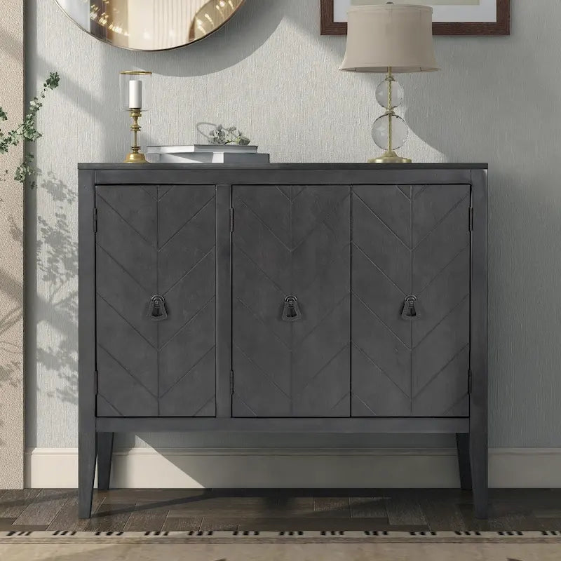 Armario de almacenamiento decorativo de estilo vintage con estante ajustable, aparador consola de madera maciza, mesa auxiliar para sofá