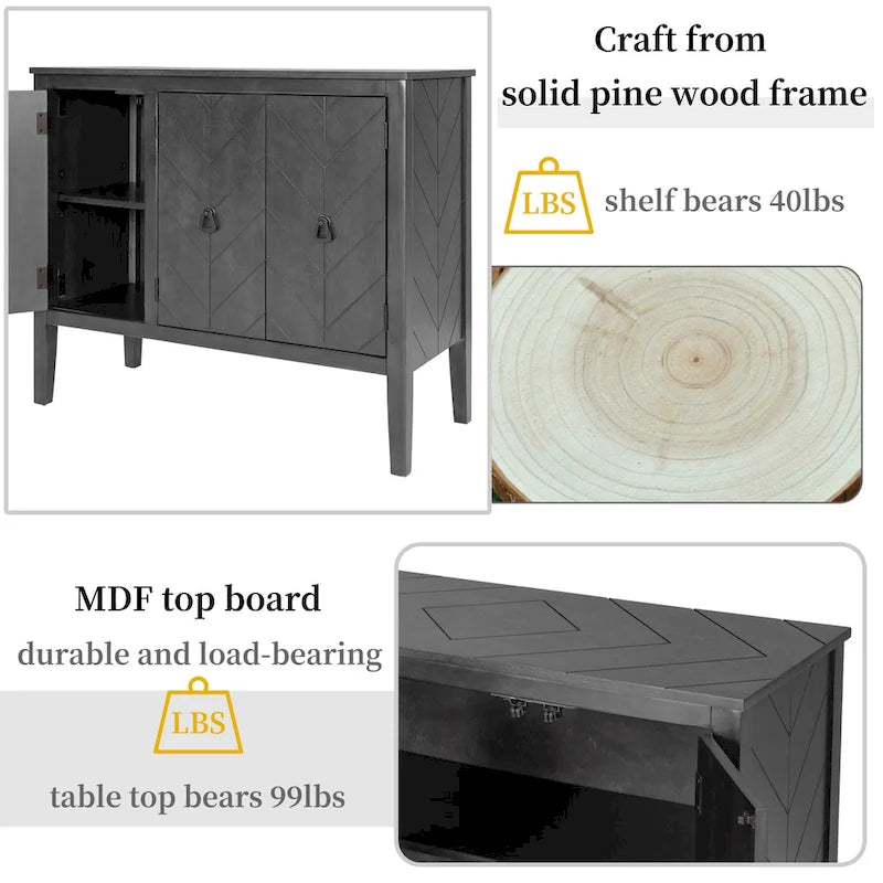 Meuble de rangement d’appoint vintage avec étagère réglable, buffet-console en bois massif, table de canapé