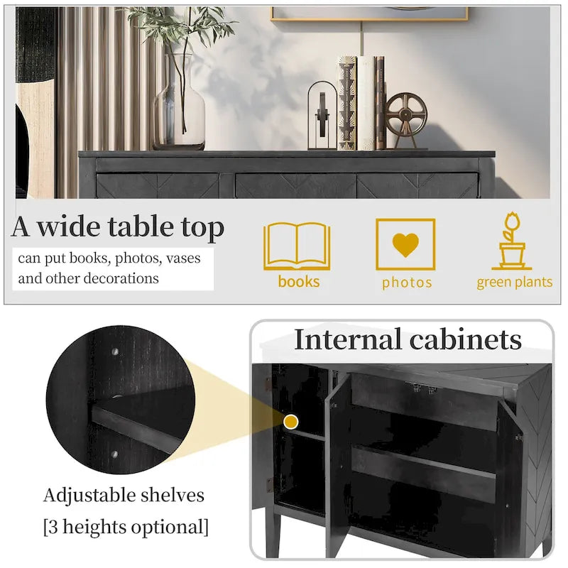 Armario de almacenamiento decorativo de estilo vintage con estante ajustable, aparador consola de madera maciza, mesa auxiliar para sofá
