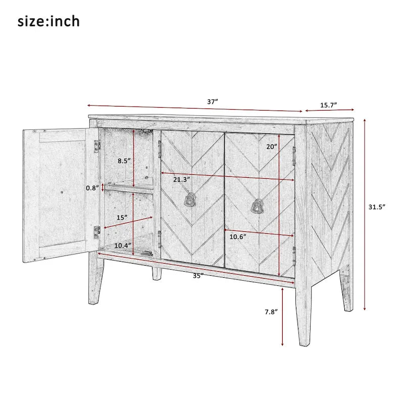Meuble de rangement d’appoint vintage avec étagère réglable, buffet-console en bois massif, table de canapé