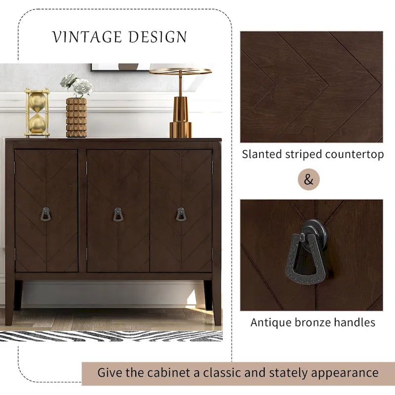 Meuble de rangement d’appoint vintage avec étagère réglable, buffet-console en bois massif, table de canapé