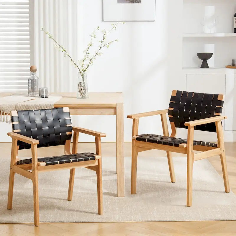 Esszimmerstühle aus geflochtenem Leder mit Massivholzgestell - 29.7H x 21.7W x 22.8D