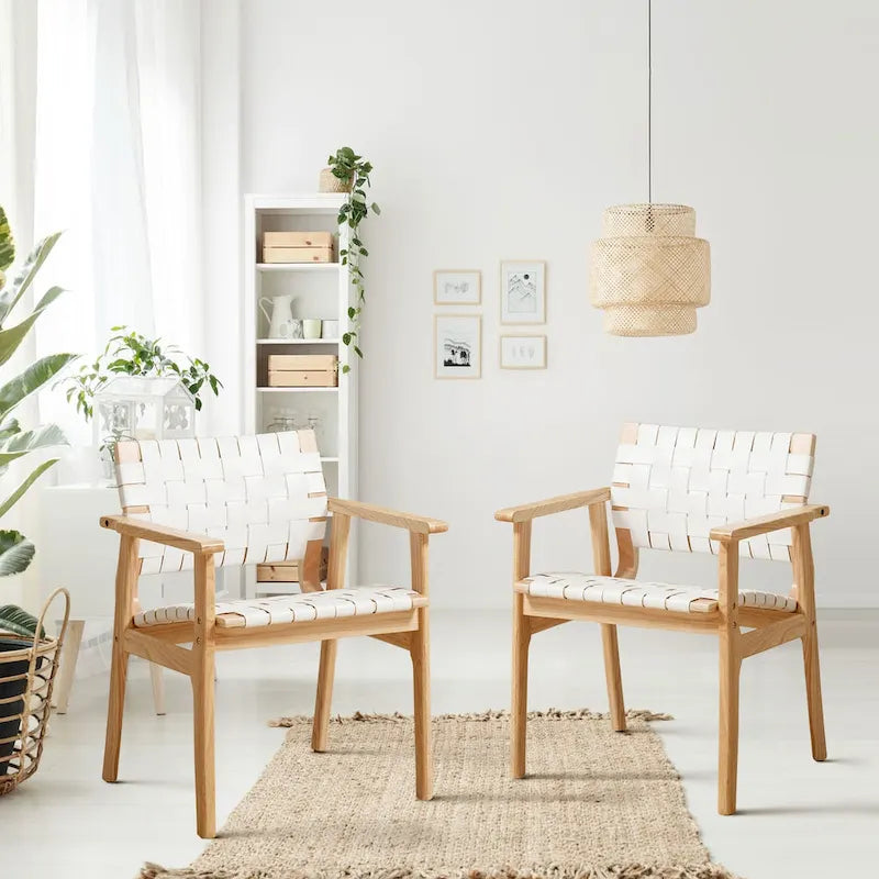 Chaises de salle à manger en cuir tressé avec structure en bois massif - 29.7H x 21.7W x 22.8D