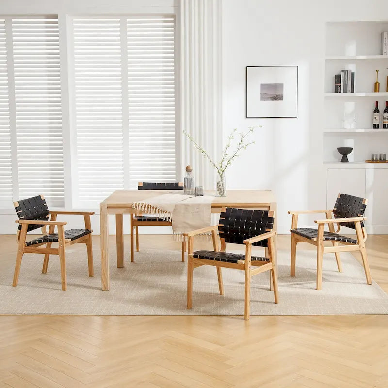 Esszimmerstühle aus geflochtenem Leder mit Massivholzgestell - 29.7H x 21.7W x 22.8D