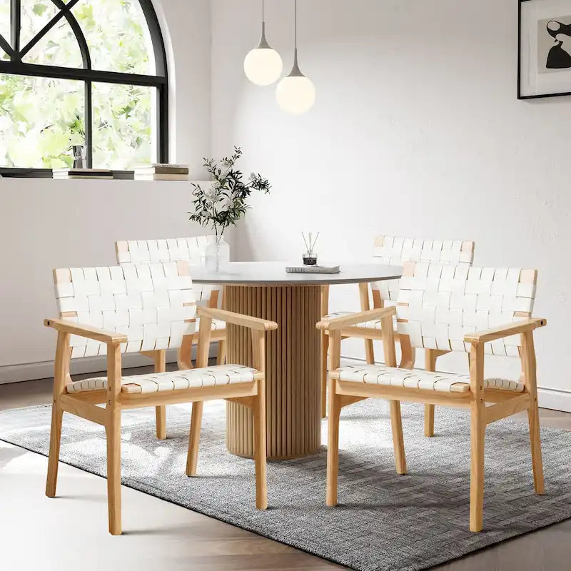 Esszimmerstühle aus geflochtenem Leder mit Massivholzgestell - 29.7H x 21.7W x 22.8D
