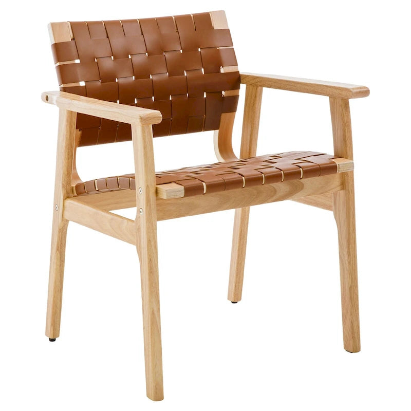 Esszimmerstühle aus geflochtenem Leder mit Massivholzgestell - 29.7H x 21.7W x 22.8D
