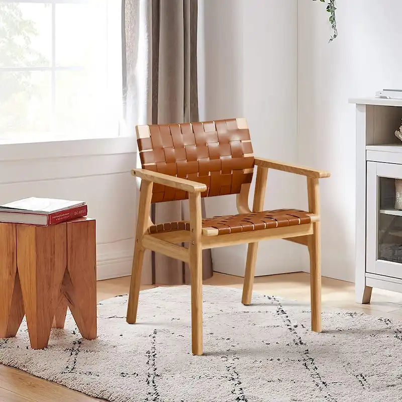 Esszimmerstühle aus geflochtenem Leder mit Massivholzgestell - 29.7H x 21.7W x 22.8D