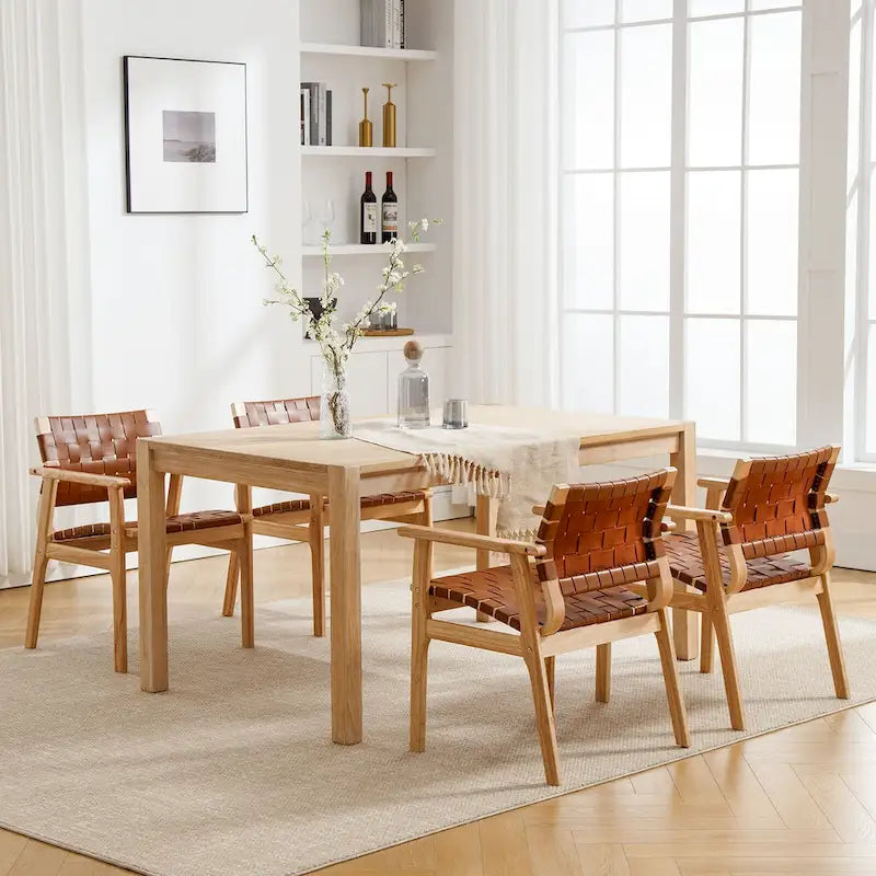 Esszimmerstühle aus geflochtenem Leder mit Massivholzgestell - 29.7H x 21.7W x 22.8D