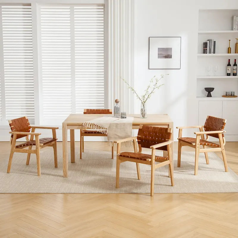 Esszimmerstühle aus geflochtenem Leder mit Massivholzgestell - 29.7H x 21.7W x 22.8D