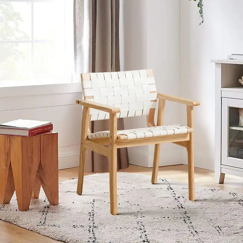 Esszimmerstühle aus geflochtenem Leder mit Massivholzgestell - 29.7H x 21.7W x 22.8D
