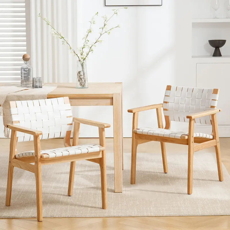 Esszimmerstühle aus geflochtenem Leder mit Massivholzgestell - 29.7H x 21.7W x 22.8D