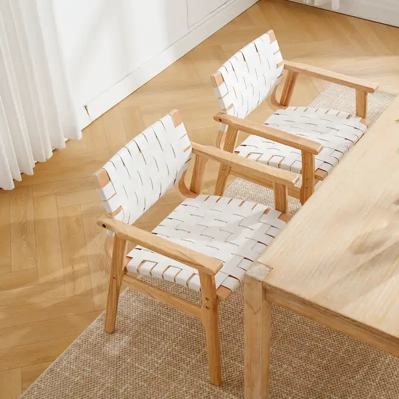 Esszimmerstühle aus geflochtenem Leder mit Massivholzgestell - 29.7H x 21.7W x 22.8D