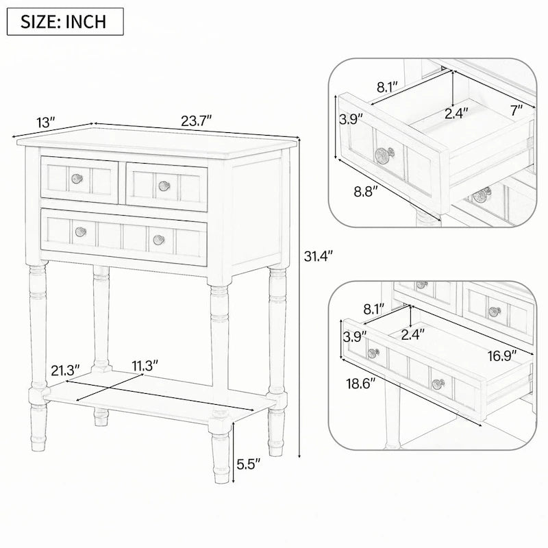 Table console étroite (bleu marine)
