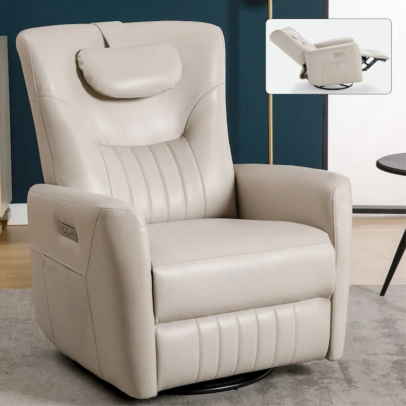 Fauteuil inclinable électrique pivotant et à bascule, moderne, avec coussin de soutien lombaire et cervical, ports USB et Type-C